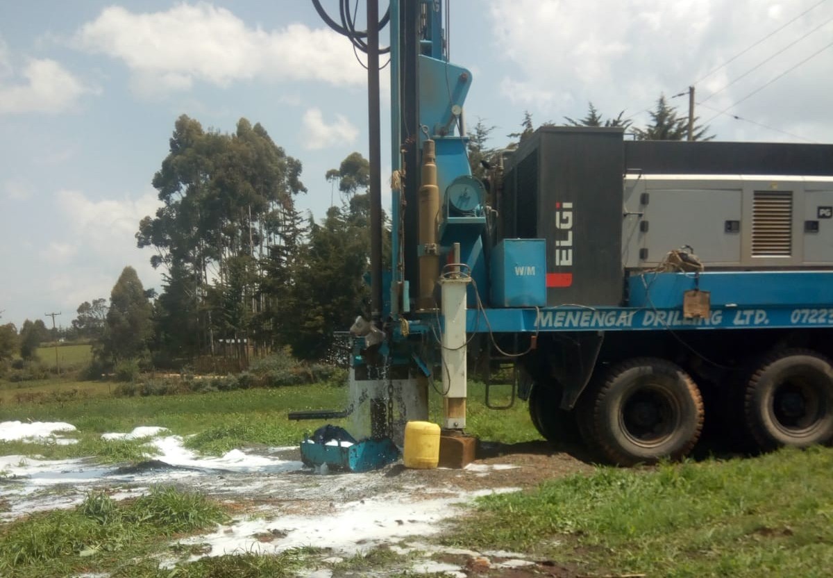 Menengai Drilling LTD borehole drilling rig in Kenya using DTH technology for volcanic rock formations